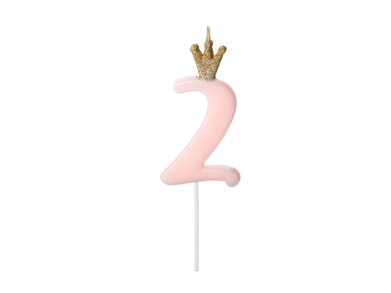Lumanare Tort Aniversare 2 Ani cu Coronita Roz Deschis,- 8 cm