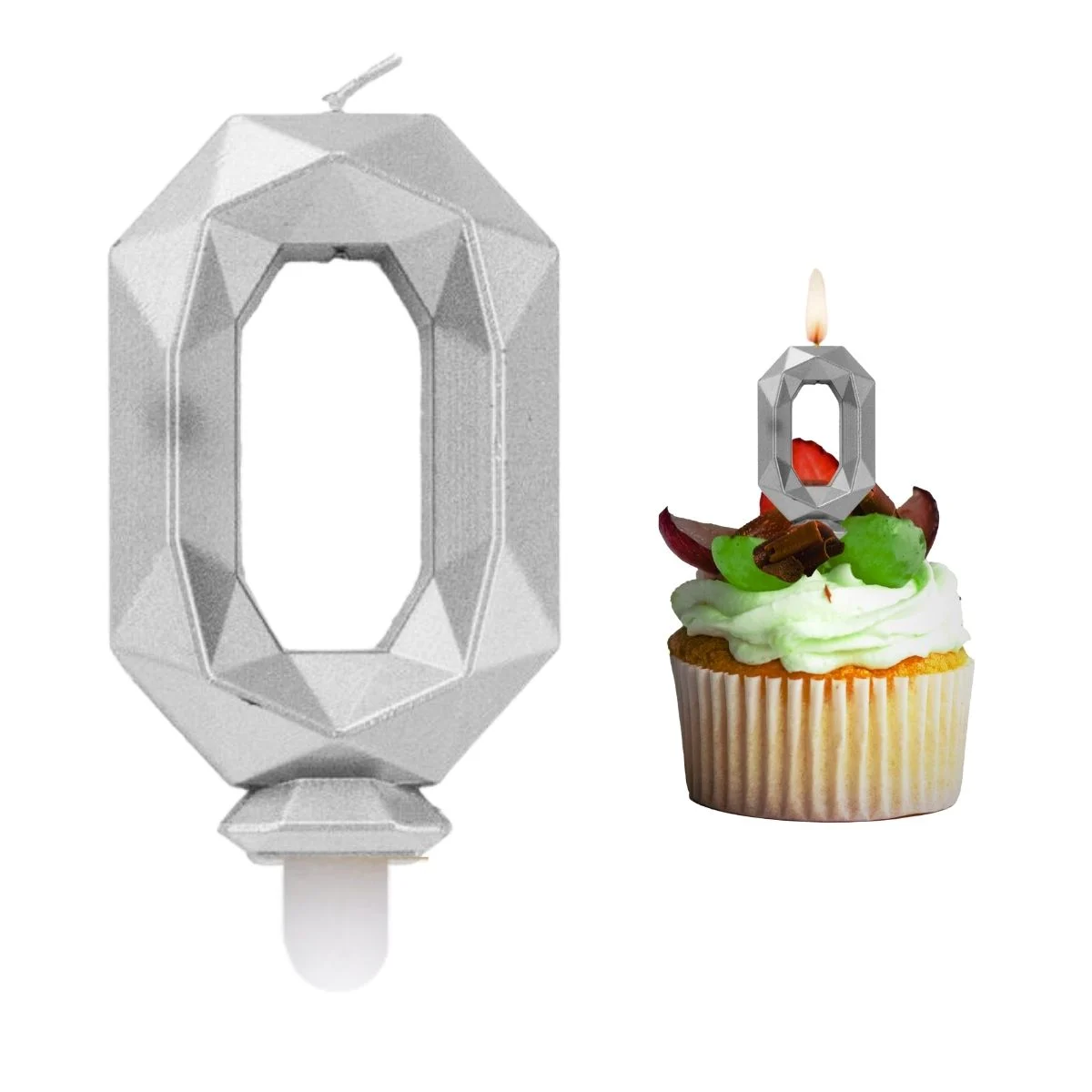 Lumanare Tort Diamond Argintiu Cifra-0