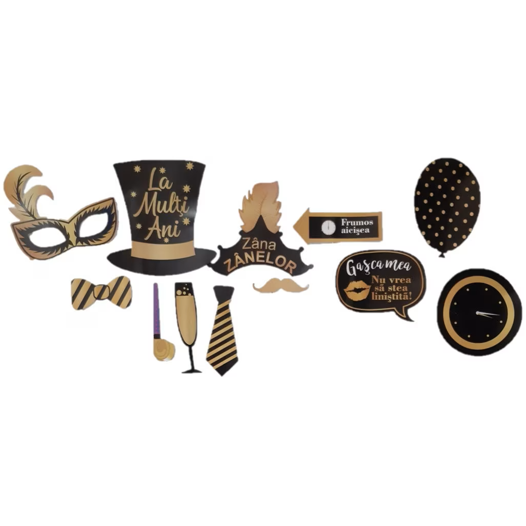 Set Propsuri La Multi Ani Negru si Auriu, 12 Piese 28 cm