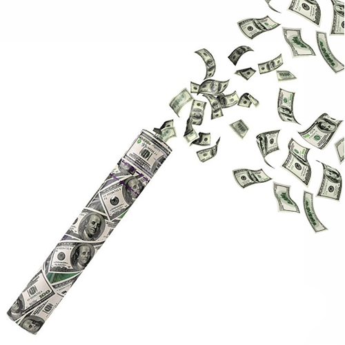 Tun Confetti 100 Dolari 40 cm pentru Petreceri si Majorat