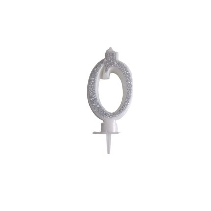 Lumanare Tort Cifra 0 Argintiu Glitter 13 cm