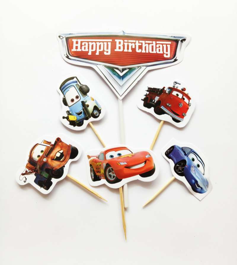 Set Decoratiuni Tort Cars Happy Birthday Figurine pe Bat