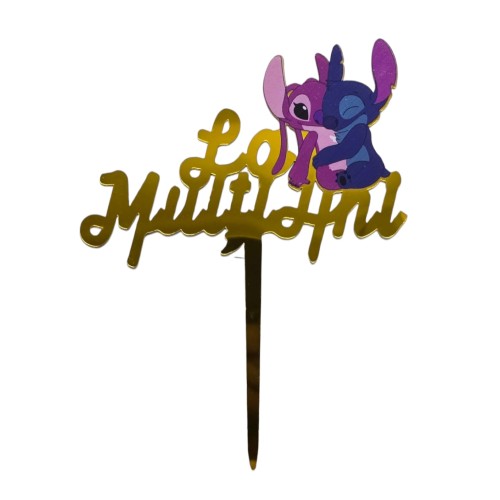 Topper Tort Stitch si Angel La Multi Ani Auriu